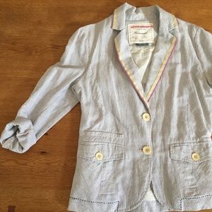 Linen Searsucker Blazer with Grosgrain Detail